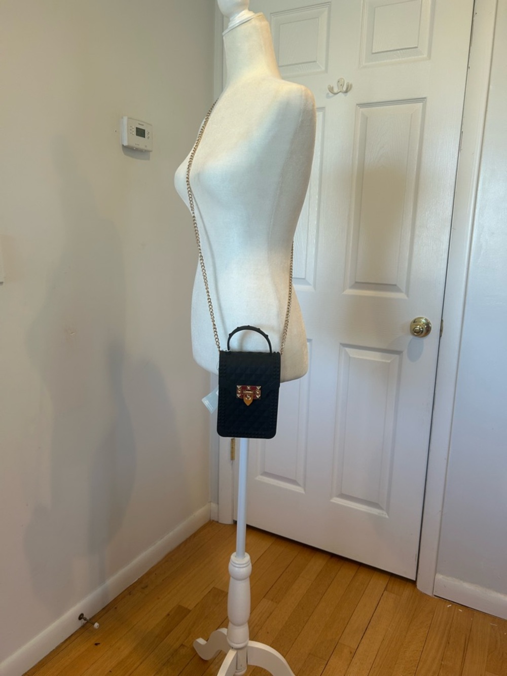 Black Quilted “Rubber” Mini Crossbody with Gold Lock